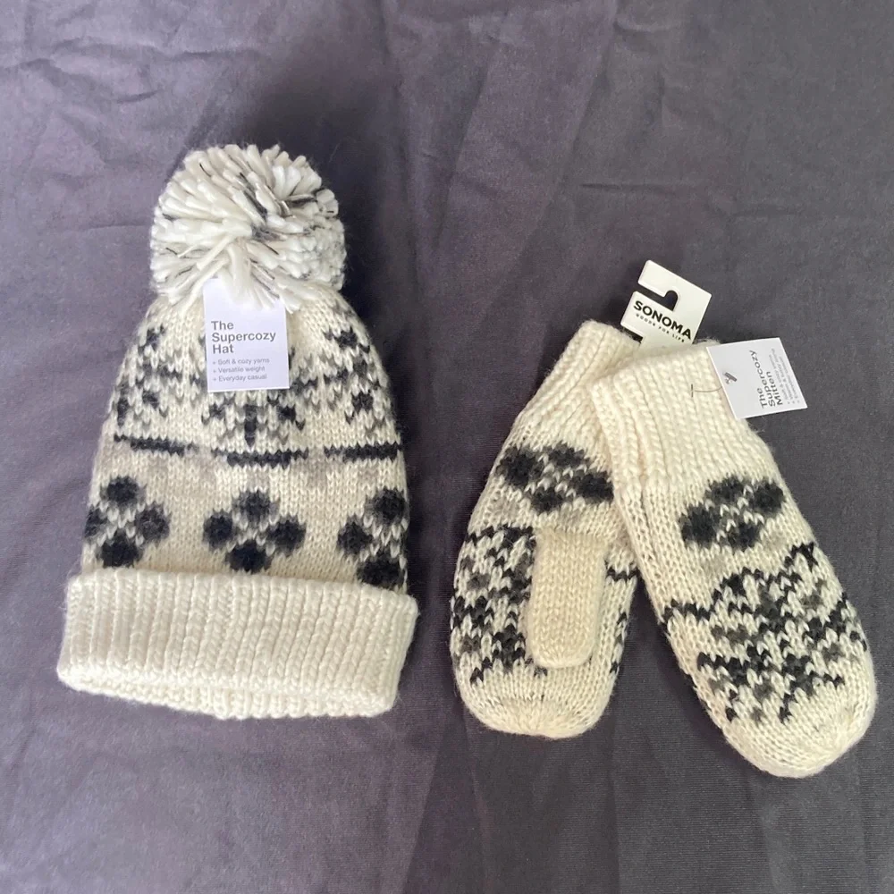 Sonoma Super cozy hat w pom & mittens retro boho vibe soft cozy yarns - Picture 10 of 16